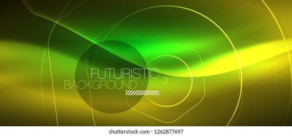 Neon glowing wave, magic energy and light motion background. Vector design wallpaper template