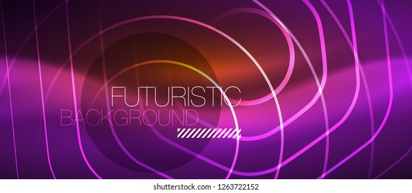 Neon glowing wave, magic energy and light motion background. Vector design wallpaper template