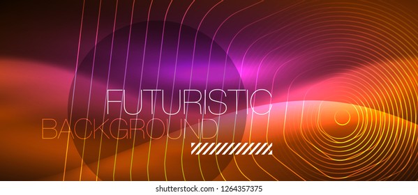 Neon glowing wave, magic energy and light motion background. Vector design wallpaper template