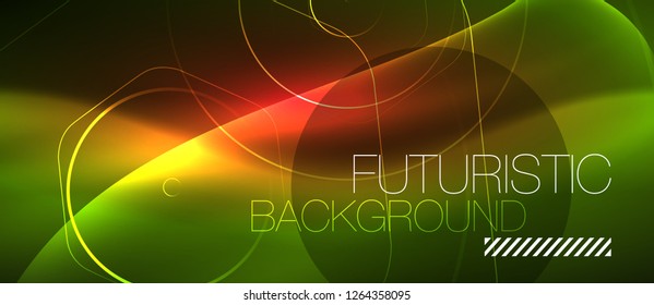 Neon glowing wave, magic energy and light motion background. Vector design wallpaper template