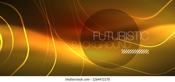 Neon glowing wave, magic energy and light motion background. Vector design wallpaper template