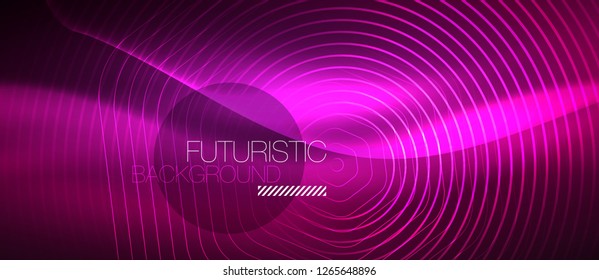 Neon glowing wave, magic energy and light motion background. Vector design wallpaper template