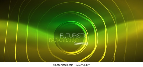 Onda brillante neón, energía mágica y fondo de movimiento de luz. Plantilla de fondo de pantalla de diseño de vectores