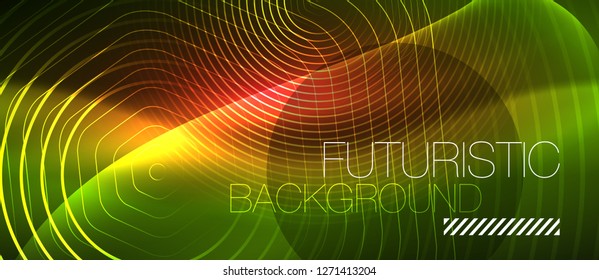 Neon glowing wave, magic energy and light motion background. Vector design wallpaper template