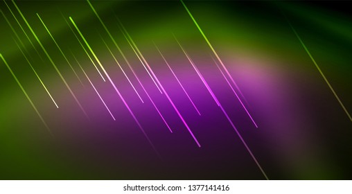 Neon glowing wave, magic energy and light motion background. Vector wallpaper template