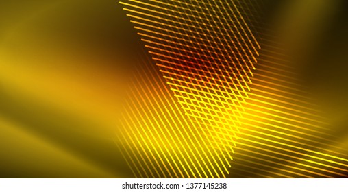 Neon glowing wave, magic energy and light motion background. Vector wallpaper template