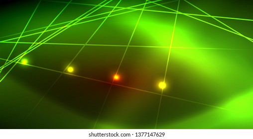 Neon glowing wave, magic energy and light motion background. Vector wallpaper template