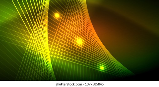 Onda brillante neón, energía mágica y fondo de movimiento de luz. Plantilla de fondo de pantalla