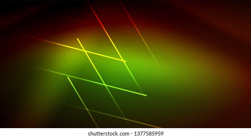 Neon glowing wave, magic energy and light motion background. Vector wallpaper template