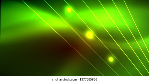 Neon glowing wave, magic energy and light motion background. Vector wallpaper template