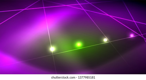 Neonleuchtende Welle, magische Energie und heller Hintergrund. Vektorhintergrundvorlage