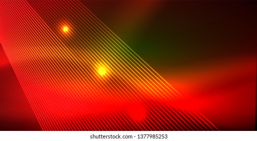 Neon glowing wave, magic energy and light motion background. Vector wallpaper template