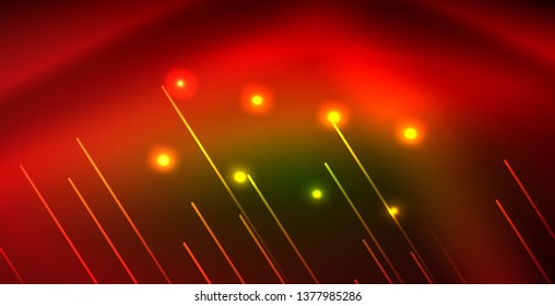 Neon glowing wave, magic energy and light motion background. Vector wallpaper template