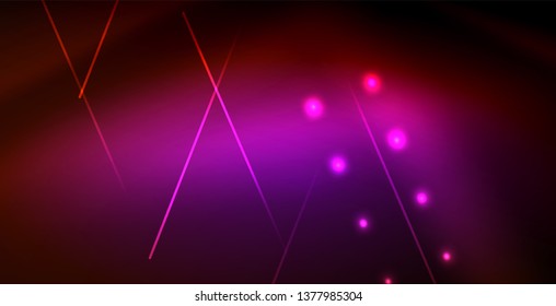 Neon glowing wave, magic energy and light motion background. Vector wallpaper template