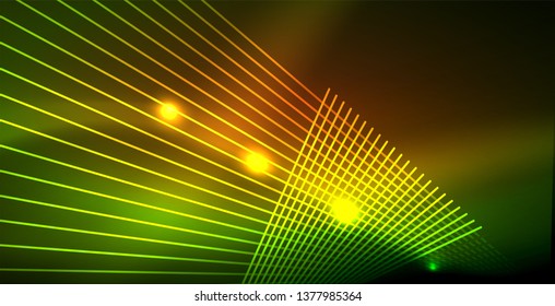 Neon glowing wave, magic energy and light motion background. Vector wallpaper template