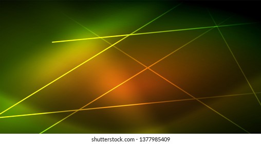 Neon glowing wave, magic energy and light motion background. Vector wallpaper template