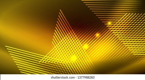 Neon glowing wave, magic energy and light motion background. Vector wallpaper template