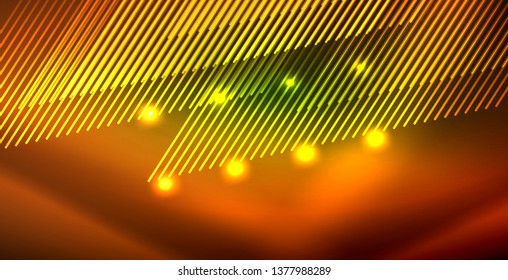 Neon glowing wave, magic energy and light motion background. Vector wallpaper template