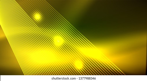 Neon glowing wave, magic energy and light motion background. Vector wallpaper template