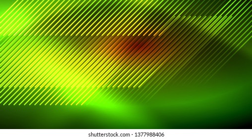 Neon glowing wave, magic energy and light motion background. Vector wallpaper template