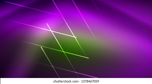 Neon glowing wave, magic energy and light motion background. Vector wallpaper template