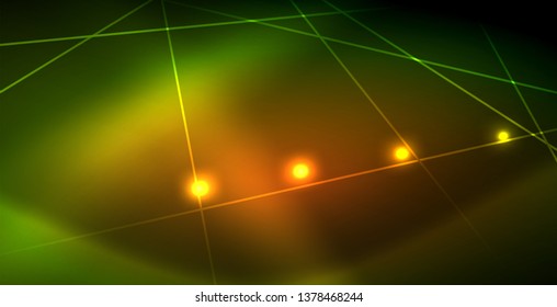 Neon glowing wave, magic energy and light motion background. Vector wallpaper template