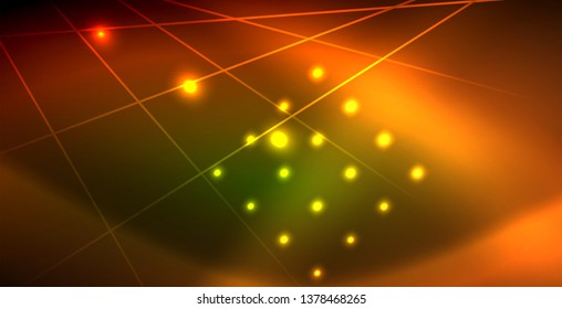 Neon glowing wave, magic energy and light motion background. Vector wallpaper template