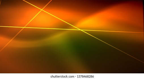 Neon glowing wave, magic energy and light motion background. Vector wallpaper template