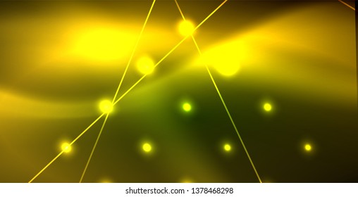 Neon glowing wave, magic energy and light motion background. Vector wallpaper template