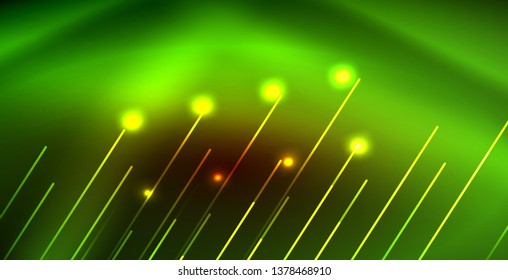 Neon glowing wave, magic energy and light motion background. Vector wallpaper template