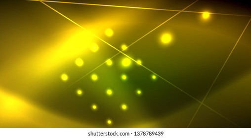 Neon glowing wave, magic energy and light motion background. Vector wallpaper template