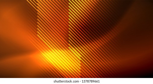 Neon glowing wave, magic energy and light motion background. Vector wallpaper template