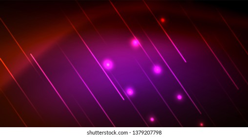 Neon glowing wave, magic energy and light motion background. Vector wallpaper template