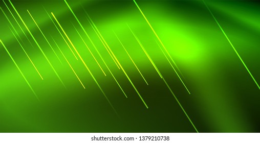 Neon glowing wave, magic energy and light motion background. Vector wallpaper template