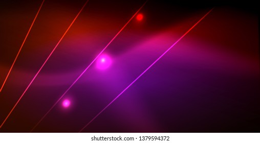 Neon glowing wave, magic energy and light motion background. Vector wallpaper template