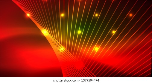 Onda brillante neón, energía mágica y fondo de movimiento de luz. Plantilla de fondo de pantalla