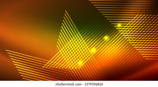 Neon glowing wave, magic energy and light motion background. Vector wallpaper template