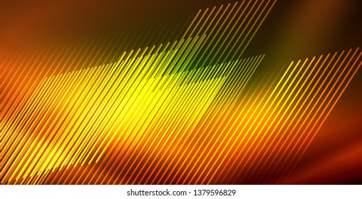 Neon glowing wave, magic energy and light motion background. Vector wallpaper template