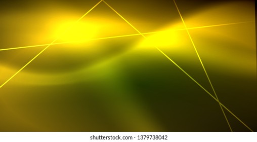 Neon glowing wave, magic energy and light motion background. Vector wallpaper template