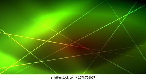 Neon glowing wave, magic energy and light motion background. Vector wallpaper template