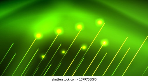 Neon glowing wave, magic energy and light motion background. Vector wallpaper template