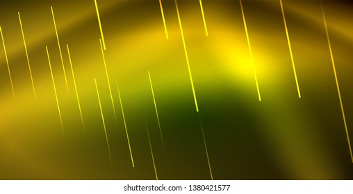 Neon glowing wave, magic energy and light motion background. Vector wallpaper template