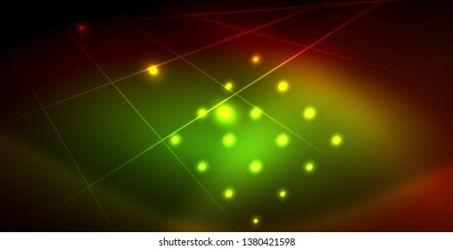 Neon glowing wave, magic energy and light motion background. Vector wallpaper template