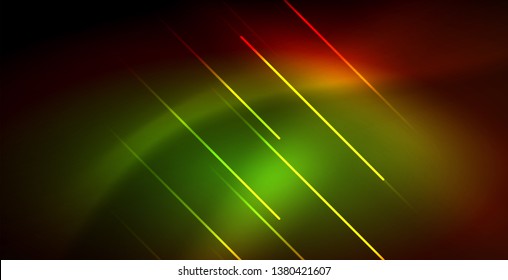 Onda brilhante de néon, energia mágica e fundo de movimento de luz. Modelo de papel de parede de vetor