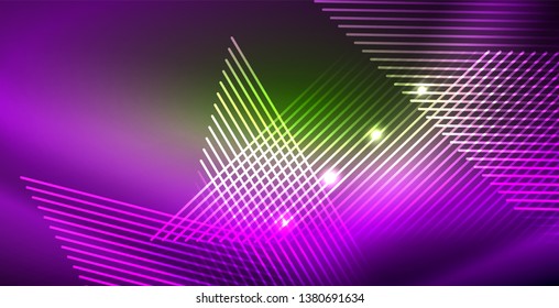 Neonleuchtende Welle, magische Energie und heller Hintergrund. Vektorhintergrundvorlage