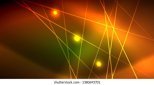 Neon glowing wave, magic energy and light motion background. Vector wallpaper template