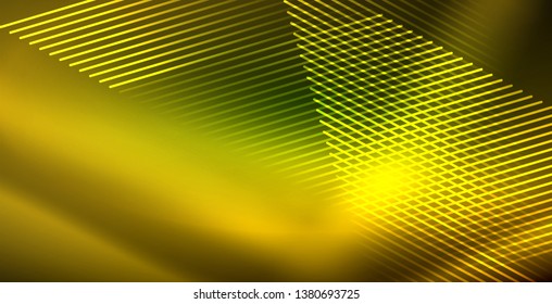 Neon glowing wave, magic energy and light motion background. Vector wallpaper template