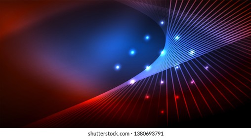 Neonleuchtende Welle, magische Energie und heller Hintergrund. Vektorhintergrundvorlage