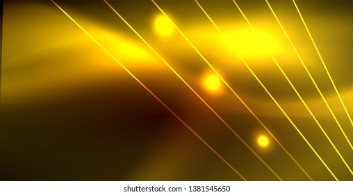 Neon glowing wave, magic energy and light motion background. Vector wallpaper template