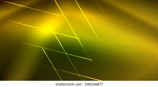 Neon glowing wave, magic energy and light motion background. Vector wallpaper template